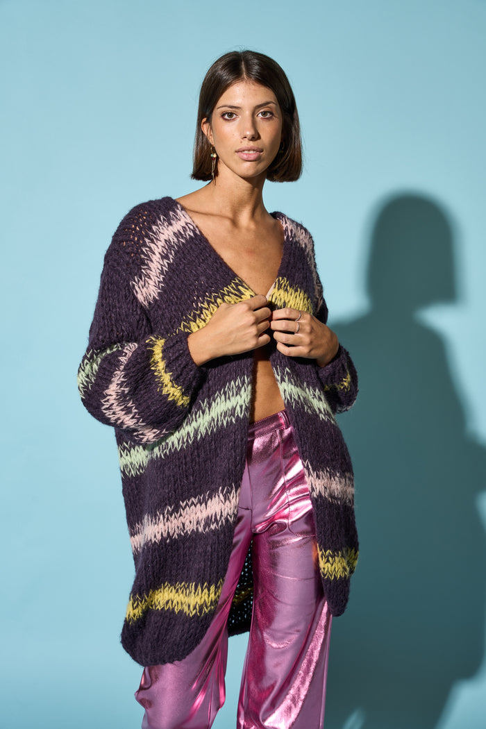 Cardigan lungo a strisce in Alpaca Les Tricot d'O - ALL | M11 Shop
