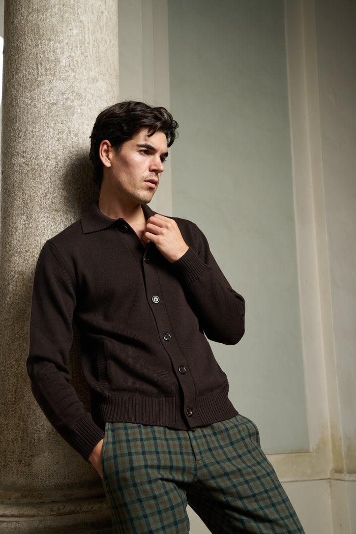 Cardigan con collo a polo 100% lana merino Masq - Maglieria Uomo | M11 Shop