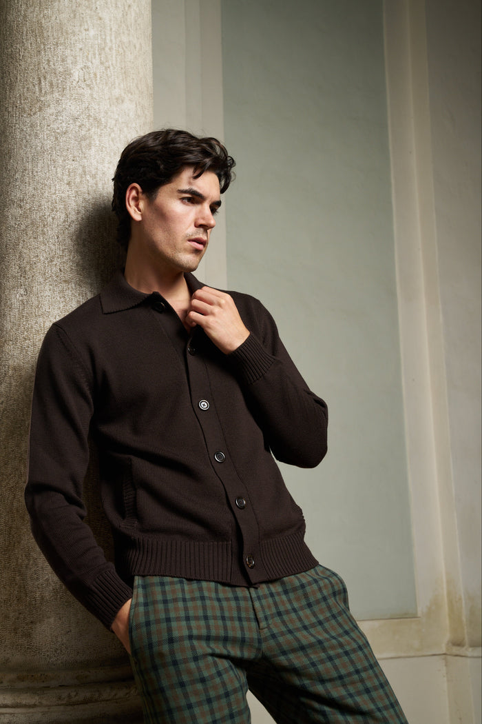 Cardigan con collo a polo 100% lana merino Masq - Maglieria Uomo | M11 Shop