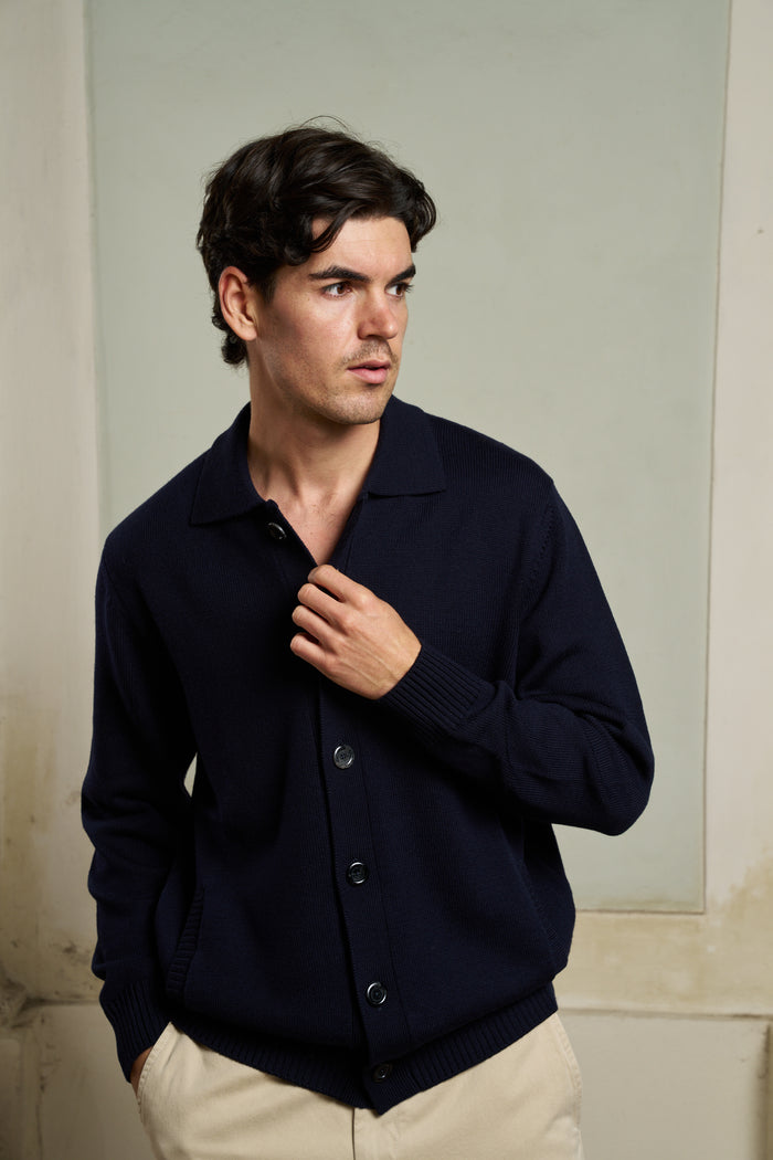 Cardigan con collo a polo 100% lana merino Masq - Maglieria Uomo | M11 Shop