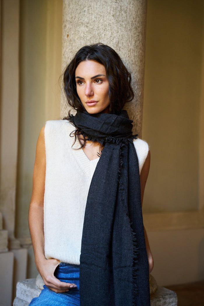 Sciarpa con frange in lana e cashmire Palme | M11 Shop