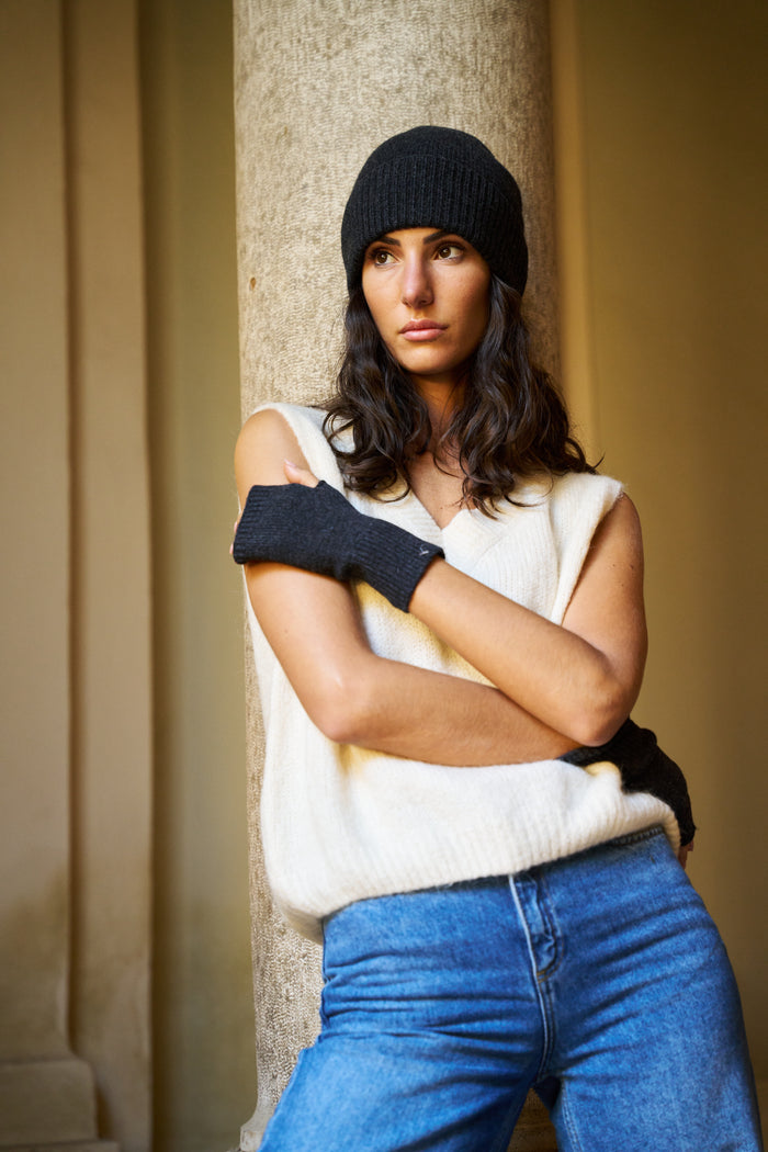 Beretto con risvolto a coste 100% cashmere Palme - Accessories | M11 Shop