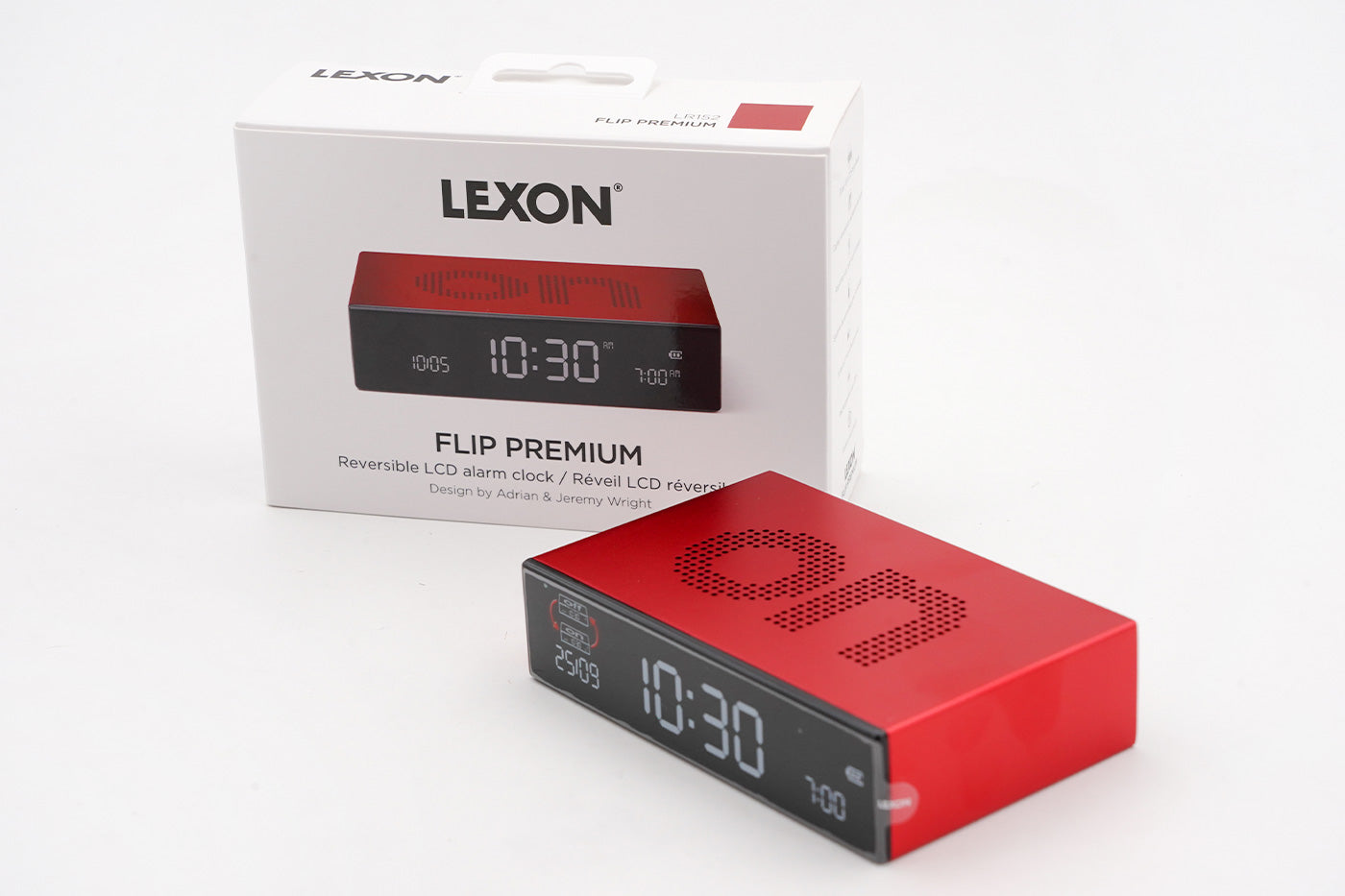 Lexon FLIP+ Reversible LCD Alarm Clock ,Red