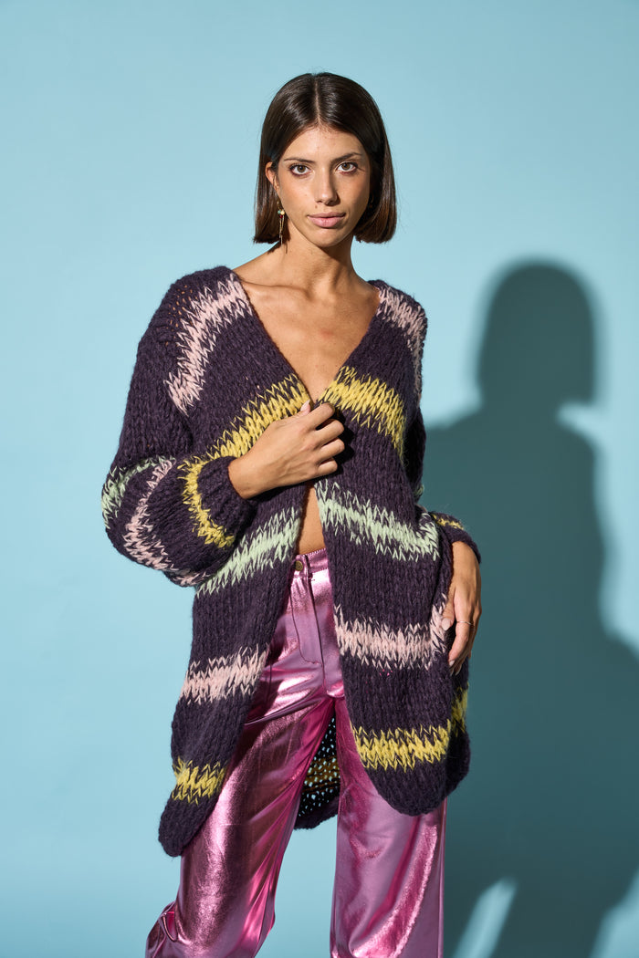 Cardigan lungo a strisce in Alpaca Les Tricot d'O | M11 Shop