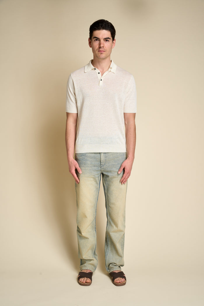 Short sleeve polo with buttons 100% linen Masq | M11 Shop