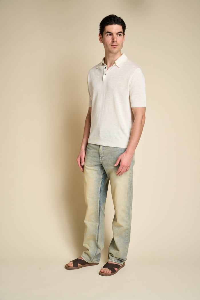 Short sleeve polo with buttons 100% linen Masq | M11 Shop