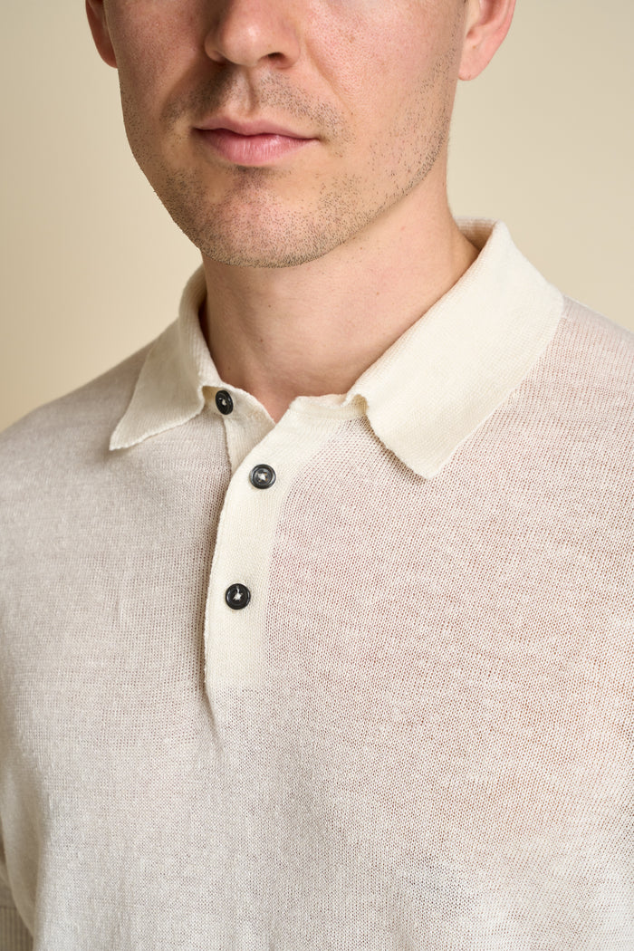 Short sleeve polo with buttons 100% linen Masq | M11 Shop