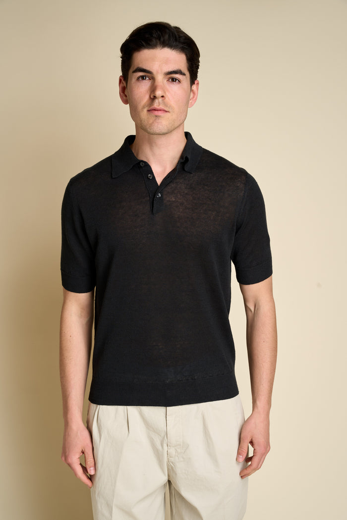 Short sleeve polo with buttons 100% linen Masq | M11 Shop