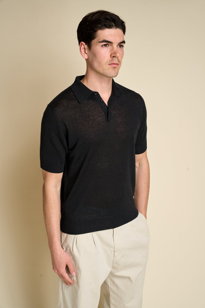 Short sleeve polo with buttons 100% linen Masq | M11 Shop