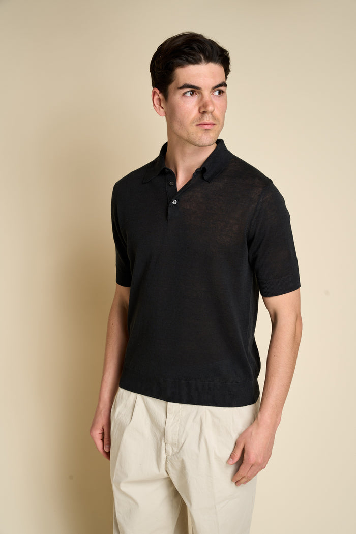Short sleeve polo with buttons 100% linen Masq | M11 Shop