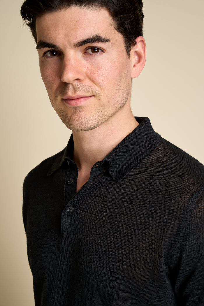 Short sleeve polo with buttons 100% linen Masq | M11 Shop