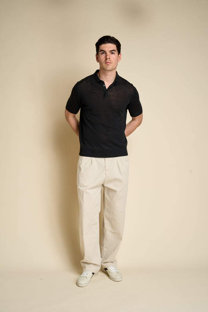 Short sleeve polo with buttons 100% linen Masq | M11 Shop