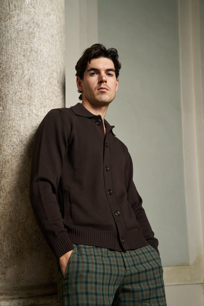 Cardigan con collo a polo 100% lana merino Masq | M11 Shop