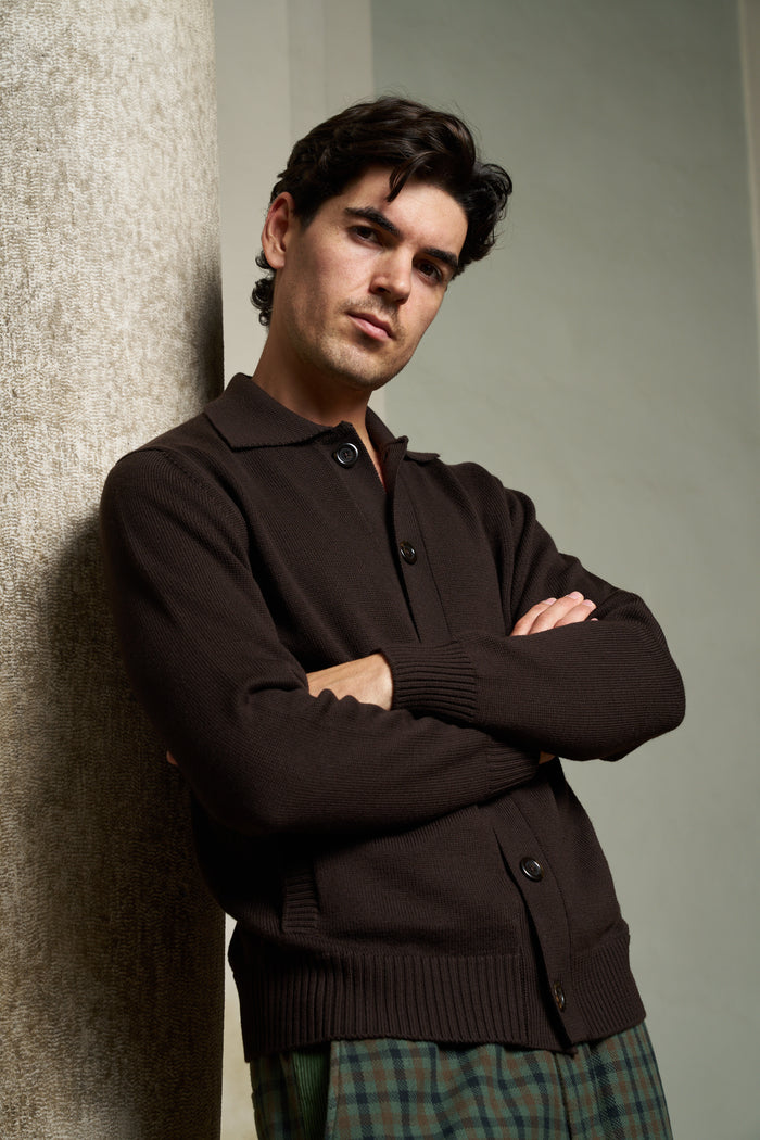 Cardigan con collo a polo 100% lana merino Masq | M11 Shop