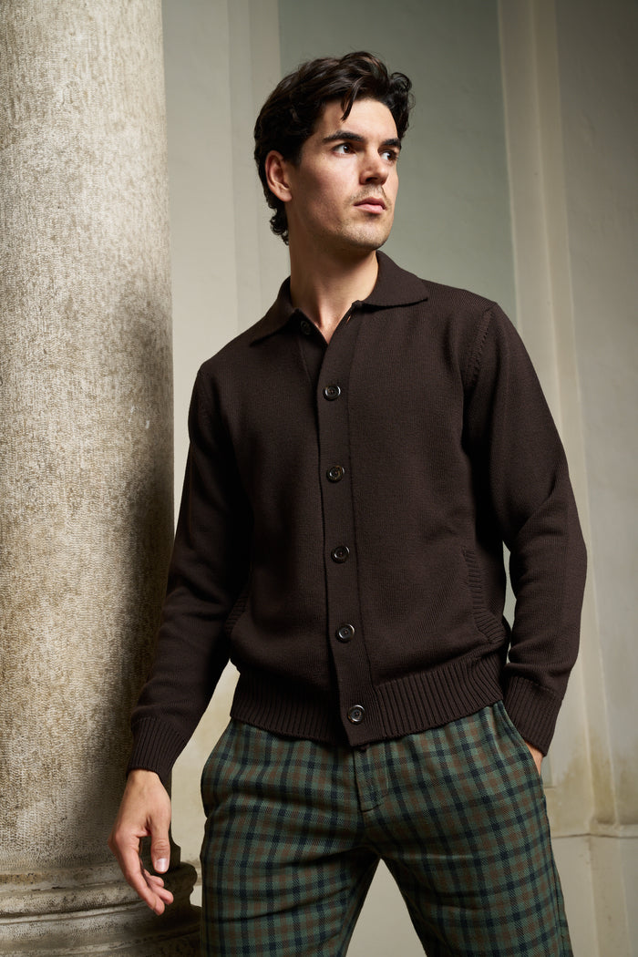 Cardigan con collo a polo 100% lana merino Masq | M11 Shop