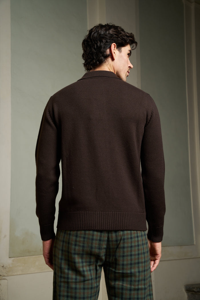 Cardigan con collo a polo 100% lana merino Masq | M11 Shop