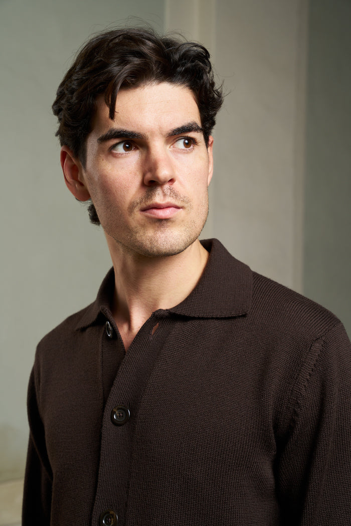 Cardigan con collo a polo 100% lana merino Masq | M11 Shop