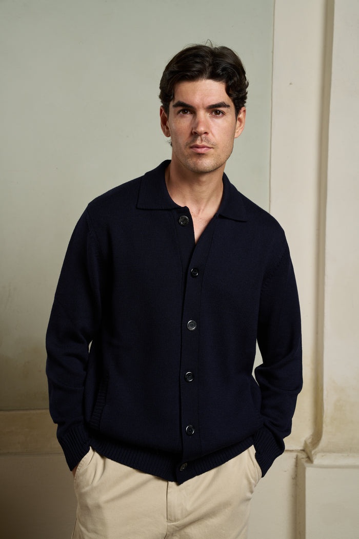 Cardigan con collo a polo 100% lana merino Masq | M11 Shop