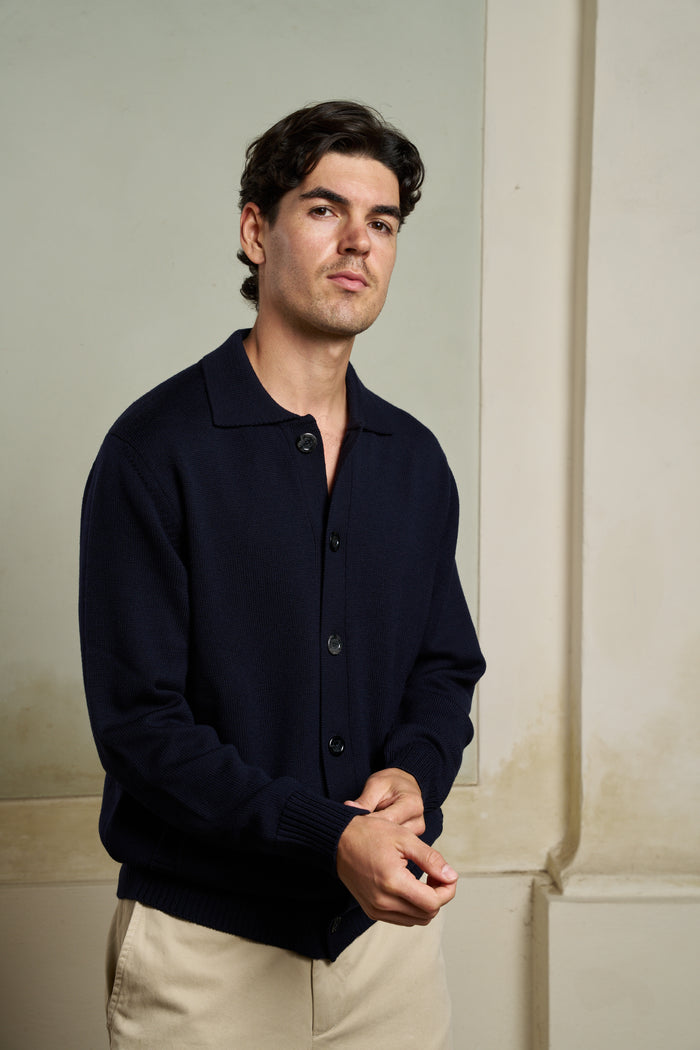Cardigan con collo a polo 100% lana merino Masq | M11 Shop