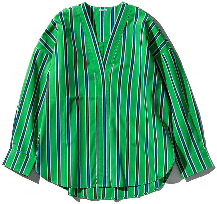 Camicia con collo a V a righe in cotone Puebco | M11 Shop