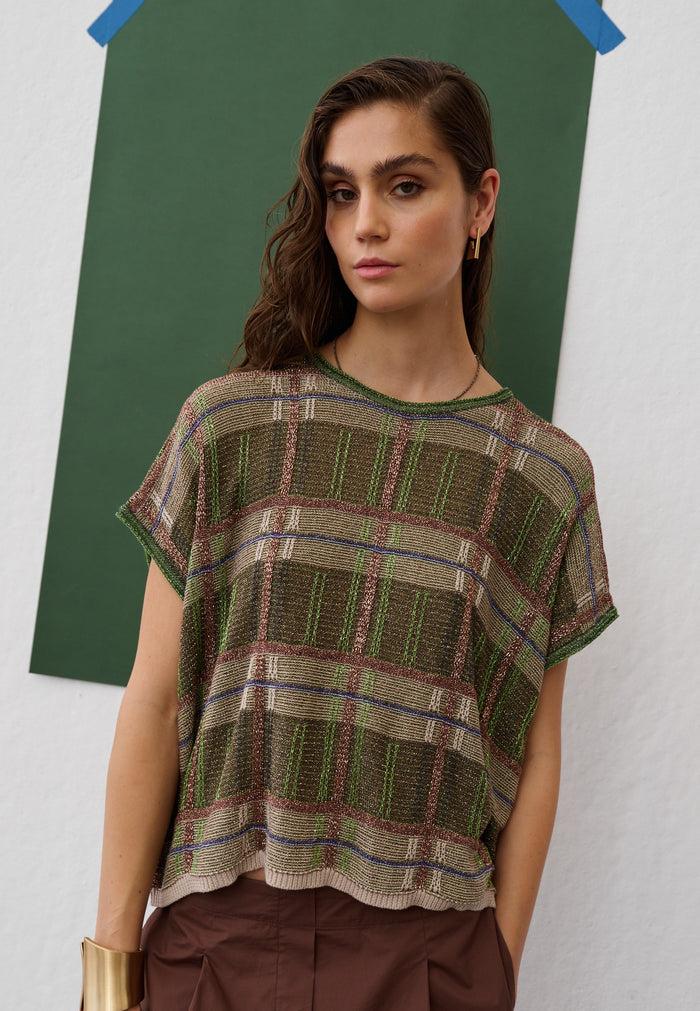 Maglia girocollo a manica corta lurex scozzese Floor - M11 Shop