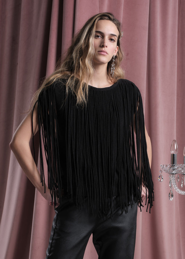 Maglia scollo a barchetta senza maniche con frange Floor | M11 Shop