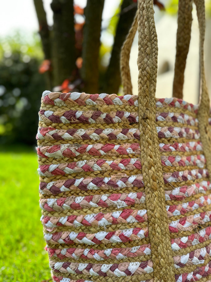 Borsa di cotone e juta rosa By Room | M11 Shop