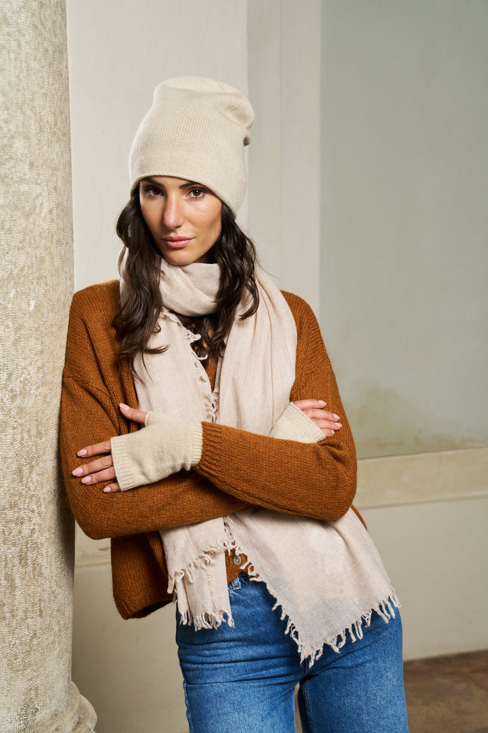 Sciarpa con frange in lana e cashmire Palme | M11 Shop