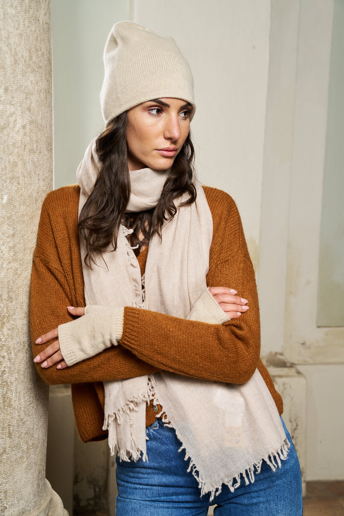 Sciarpa con frange in lana e cashmire Palme | M11 Shop