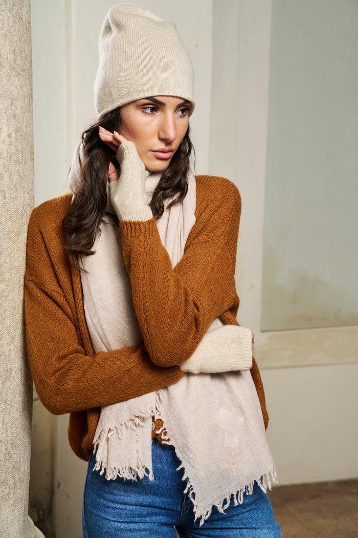 Sciarpa con frange in lana e cashmire Palme | M11 Shop