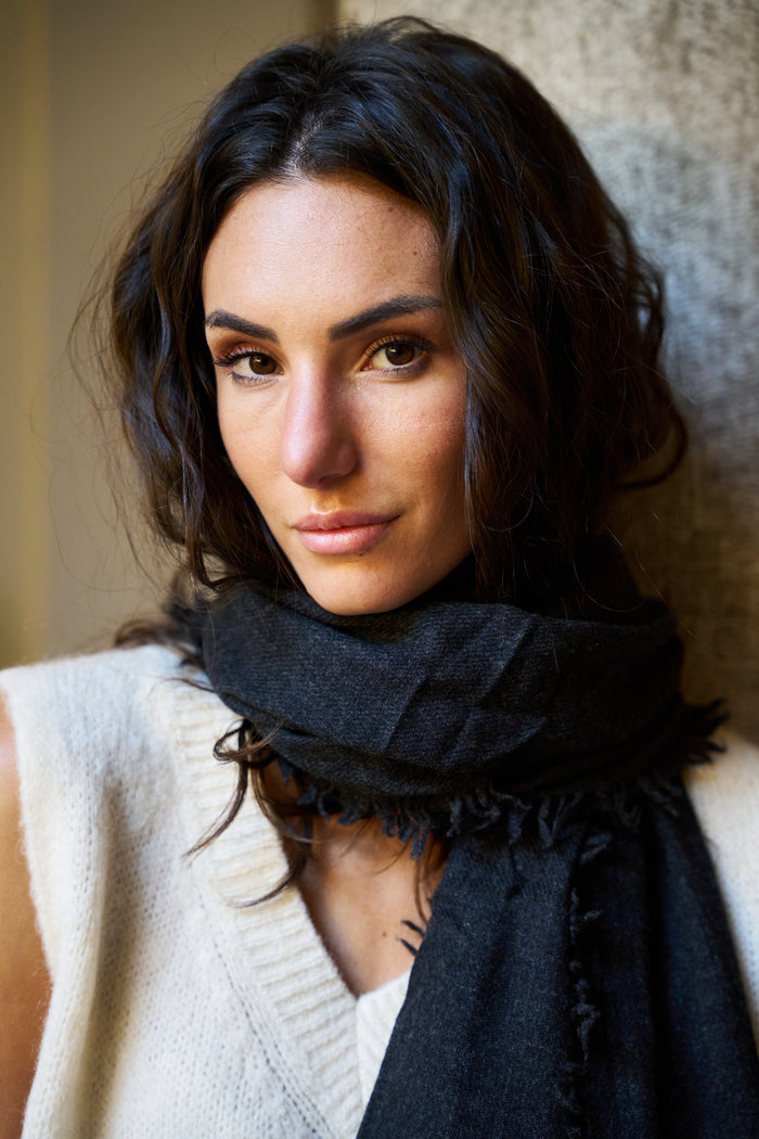 Sciarpa con frange in lana e cashmire Palme | M11 Shop