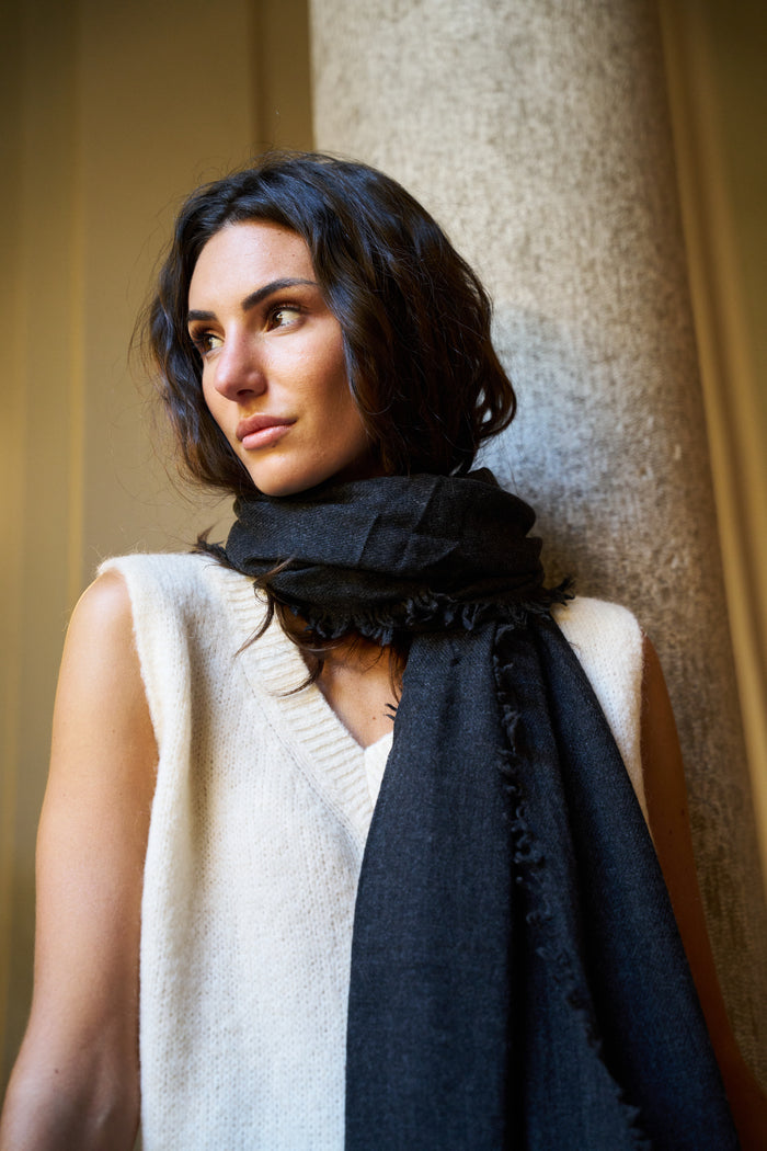 Sciarpa con frange in lana e cashmire Palme | M11 Shop