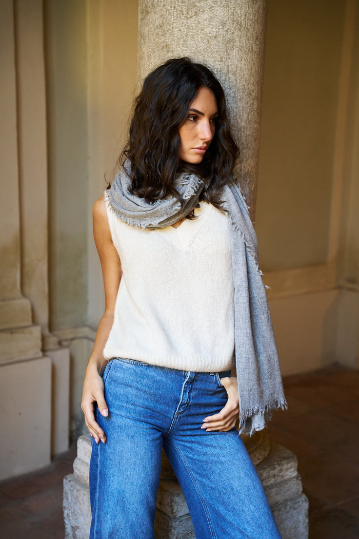 Sciarpa con frange in lana e cashmire Palme | M11 Shop