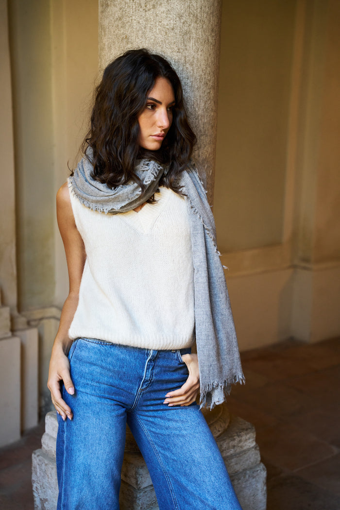 Sciarpa con frange in lana e cashmire Palme | M11 Shop