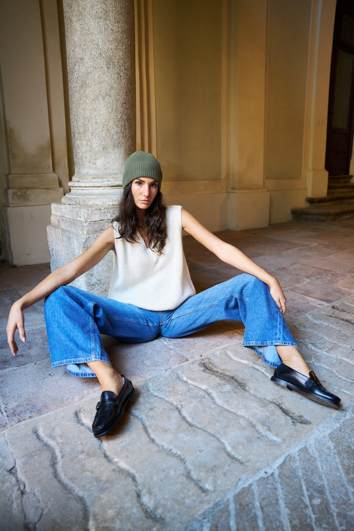 Beretto con risvolto a coste 100% cashmere Palme | M11 Shop