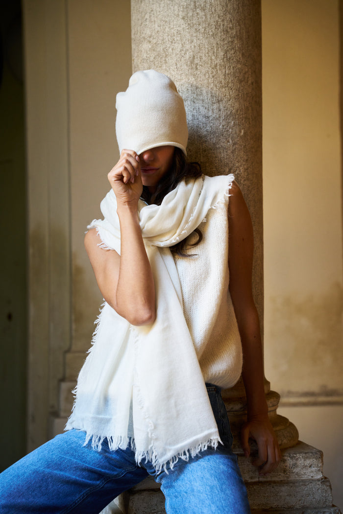 Sciarpa con frange in lana e cashmire Palme | M11 Shop