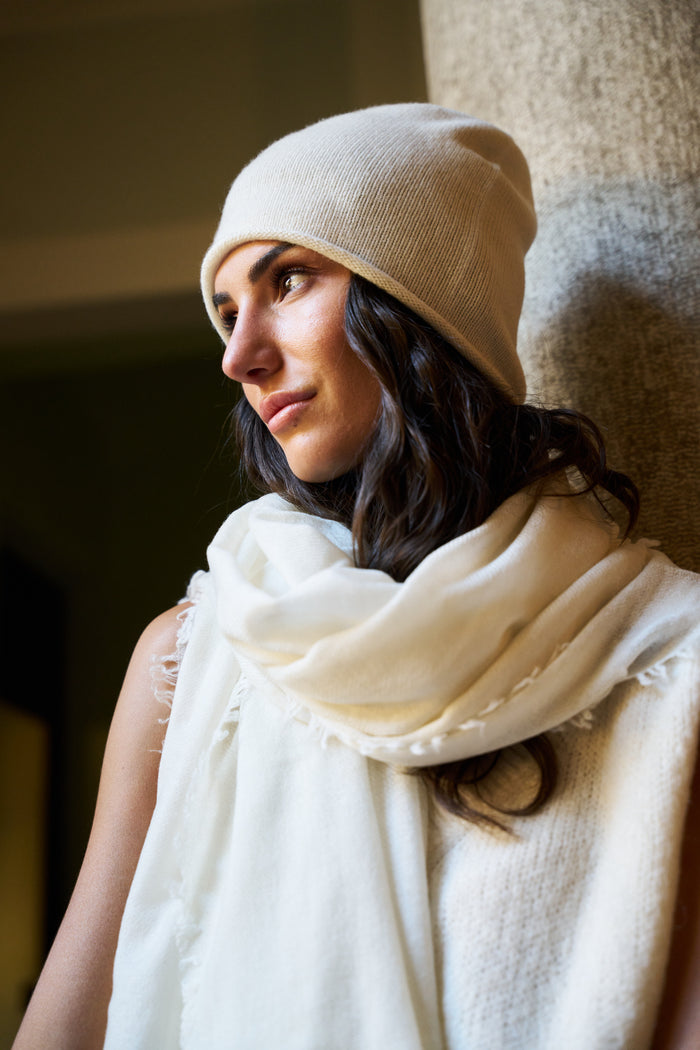 Sciarpa con frange in lana e cashmire Palme | M11 Shop