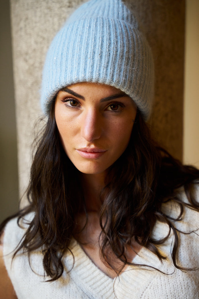 Berretto in angora con paillettes Palme | M11 Shop