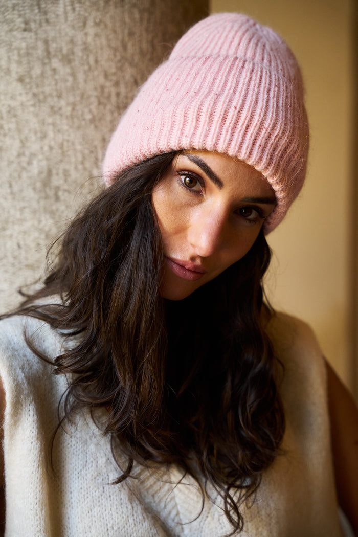 Berretto in angora con paillettes Palme | M11 Shop