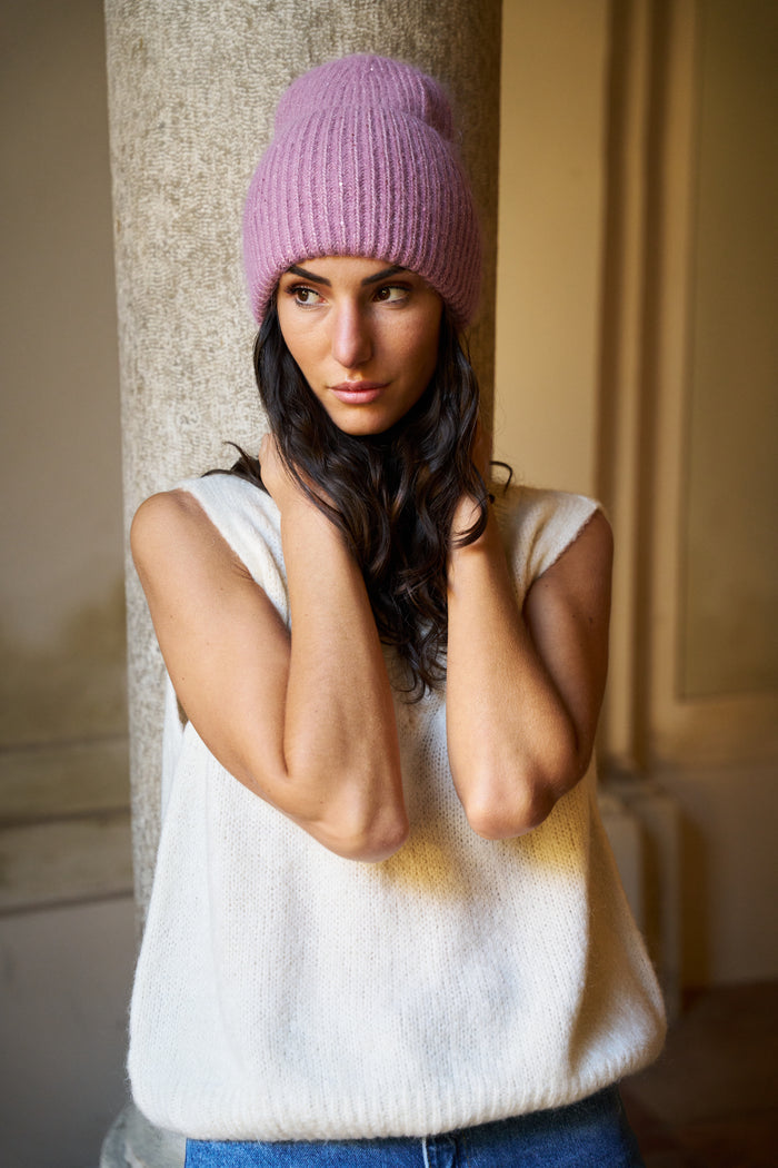 Berretto in angora con paillettes Palme | M11 Shop