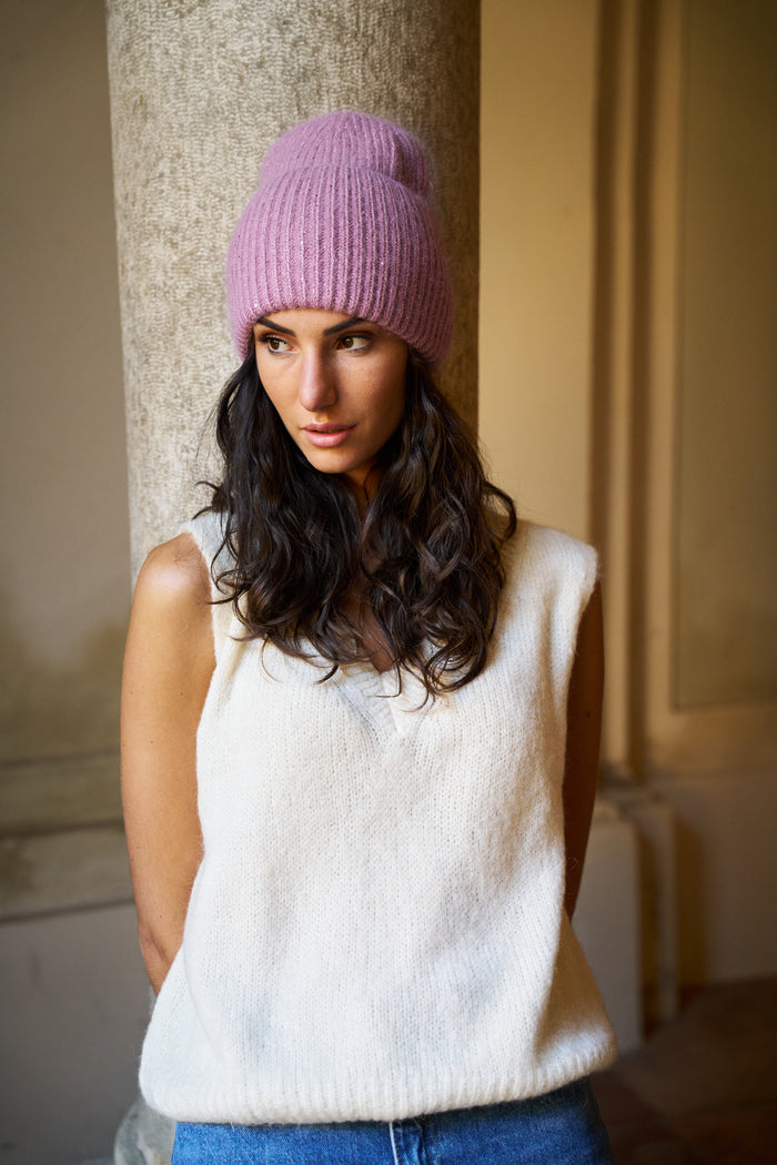 Berretto in angora con paillettes Palme | M11 Shop