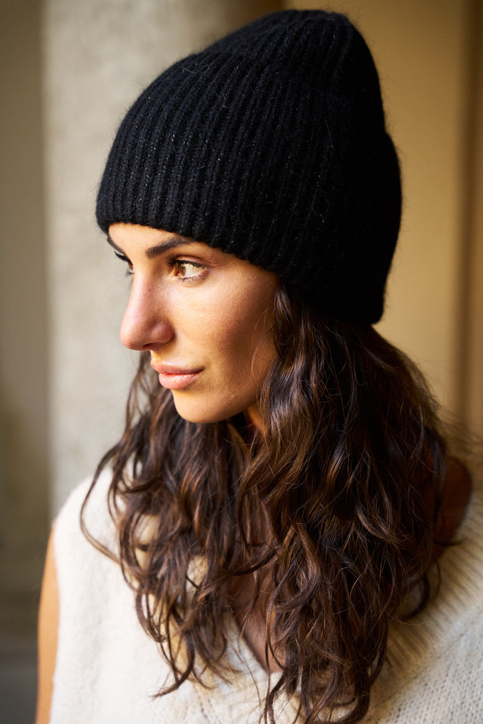 Berretto in angora con paillettes Palme | M11 Shop