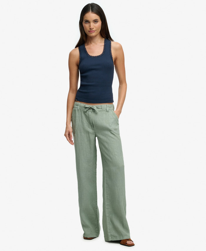 Pantaloni in lino a vita bassa Superdry - Pantaloni Donna | M11 Shop