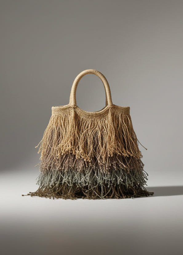 Borsa macrame in juta con frange multicolore Maison Bengal | M11 Shop