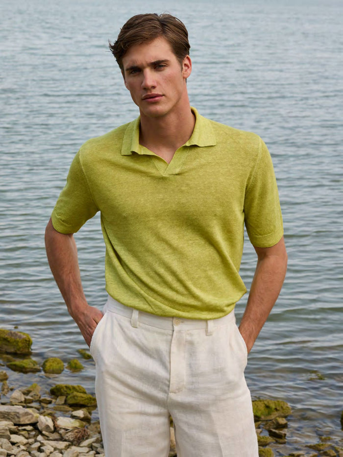 Polo a maniche corte senza bottoni 100% lino Masq - Men's Clothing | M11 Shop