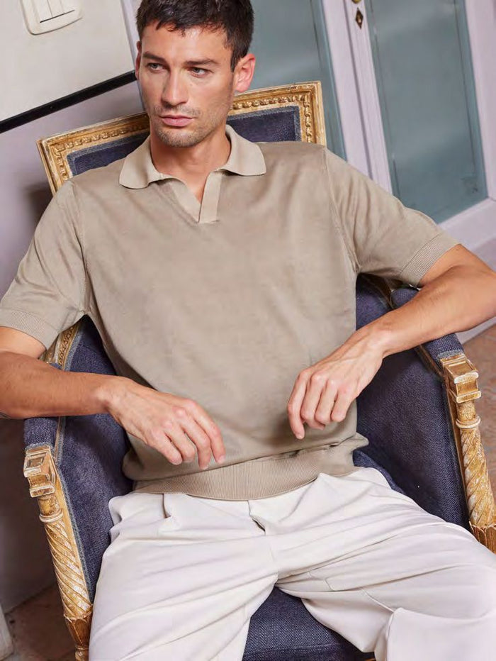 Masq cotton and silk buttonless short sleeve polo | M11 Shop