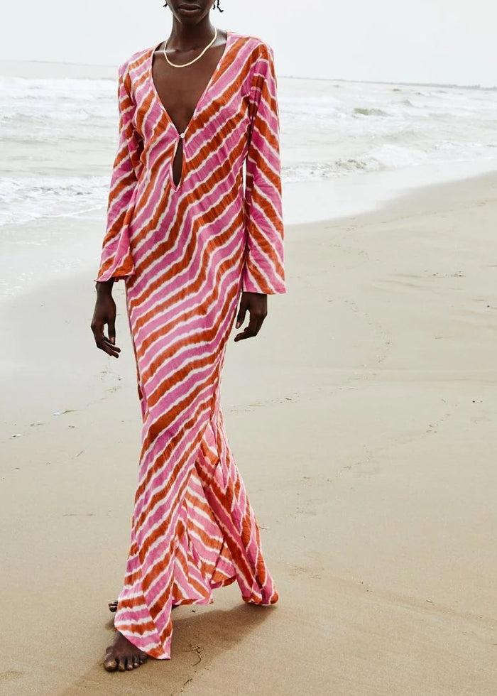 Babbaki Bias Long Sleeve Plunge Dress | M11 Shop