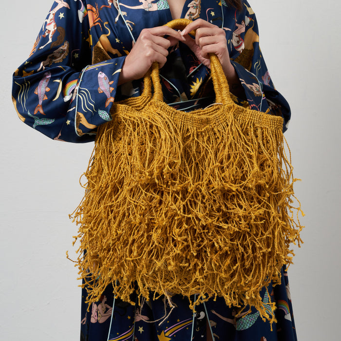 Borsa in macrame di juta con frange lunghe Maison Bengal - M11 Shop