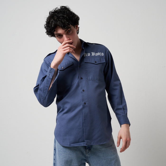 Blue cotton shirt with pockets Gold White | M11 Shop