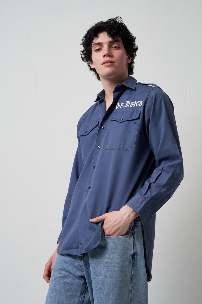 Blue cotton shirt with pockets Gold White | M11 Shop